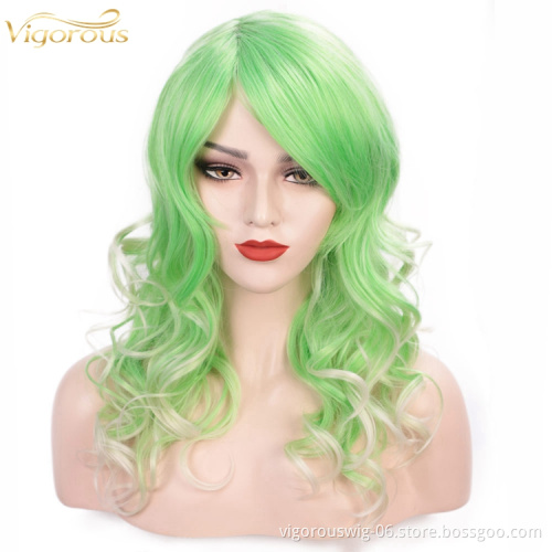 Vigorous Long green Wavy Hair Cosplay Clip In Synthetic Hair Extensions Wigs for Women Girl Wavy Cosplay party Heat Resistan Wig